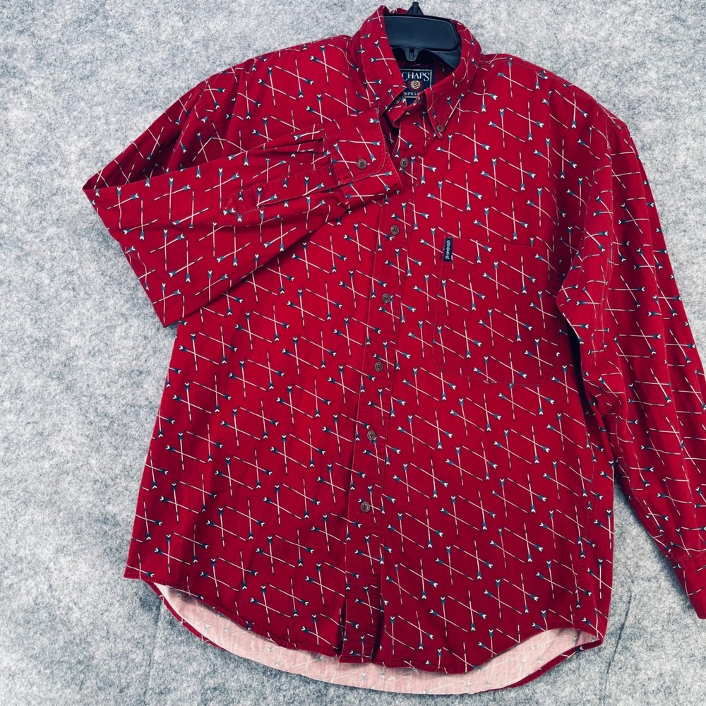 VTG Chaps Ralph Lauren Shirt Men Medium Red Arrows All Over Print Preppy 90s Y2K